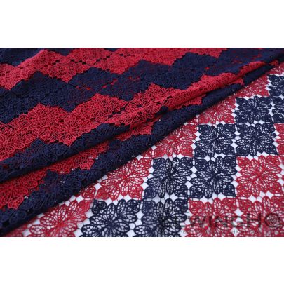 Red and Navy Guipure lace - mesmerizing allure with this Red and Navy French Guipure lace.
