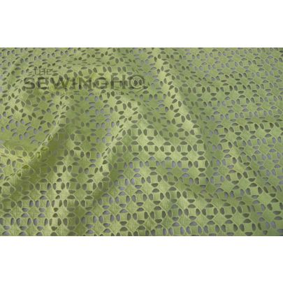 Lime Green Geometrical Cotton Lace - thick lime green geometric cotton lace is from Solstiss
