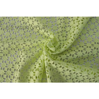 Lime Green Geometrical Cotton Lace - thick lime green geometric cotton lace is from Solstiss