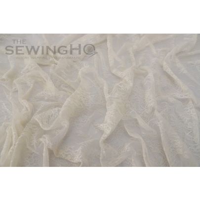 Milky White Floral Motifs Chantilly Lace - natural flow for bridal long train gowns or cocktail dresses