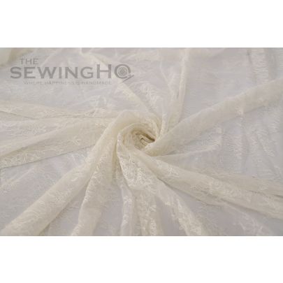 Milky White Floral Motifs Chantilly Lace - natural flow for bridal long train gowns or cocktail dresses