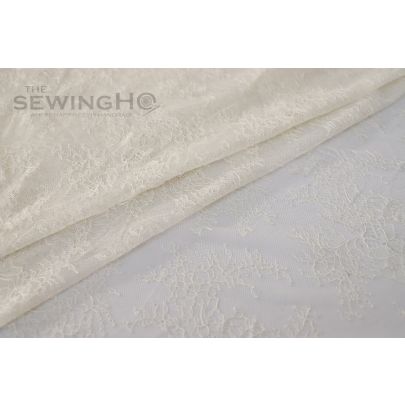 Milky White Floral Motifs Chantilly Lace - natural flow for bridal long train gowns or cocktail dresses