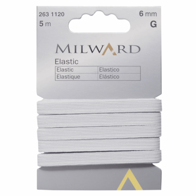 Milwards Elastic: 5m x 6mm: White 