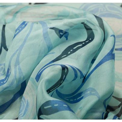 Vintage Designer 100% Silk Blue Print