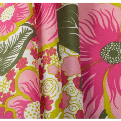 Flower Print Cotton Fabric - Pink