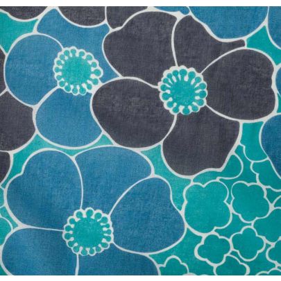 Cotton Big Flower Print Fabric - Blue