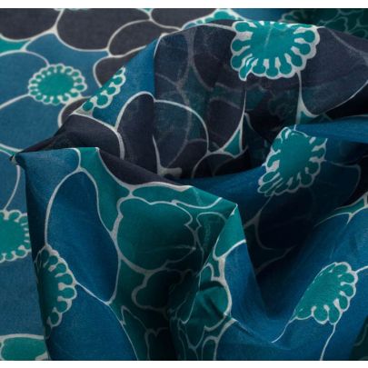 Cotton Big Flower Print Fabric - Blue