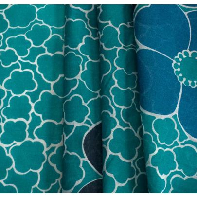 Cotton Big Flower Print Fabric - Blue