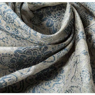 Silk Jacquard Fabric - Blue/Silver Light