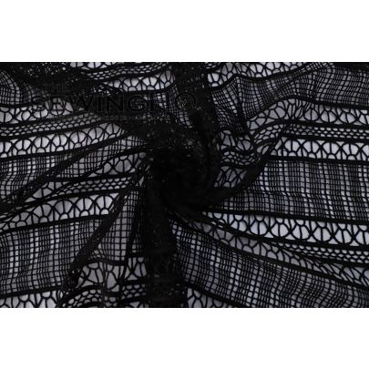 Black Panelled Guipure Lace - French lace collection that boasts a stunning black metallic guipure lace