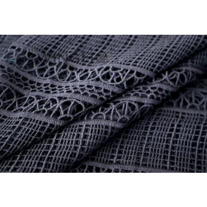 Black Panelled Guipure Lace - French lace collection that boasts a stunning black metallic guipure lace
