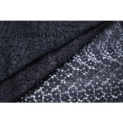 Black Floral Guipure Lace - heavy-weight black French guipure lace from the famous Solstiss