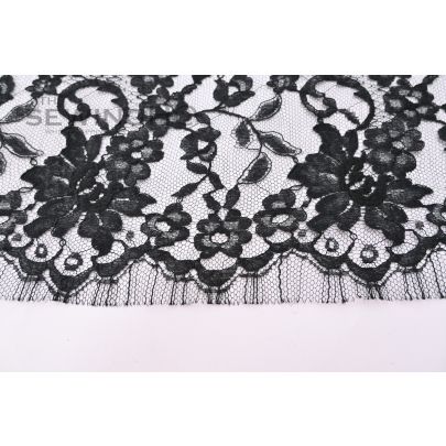 Beautiful Black Floral Chantilly Lace - meticulously crafted by the renowned textile mill, Solstiss