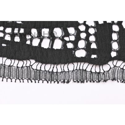 Webbed Pattern Black Guipure Lace - black French cotton guipure lace in a smart webbed like structure