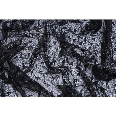 Elegant Black Chantilly Lace - black French Chantilly lace fabric manufactured by Sophie Hallette, century-old creators of laces