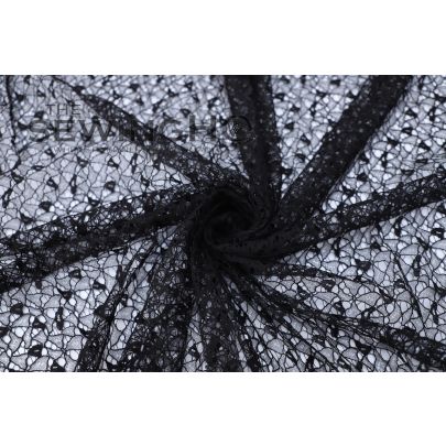 Elegant Black Chantilly Lace - black French Chantilly lace fabric manufactured by Sophie Hallette, century-old creators of laces