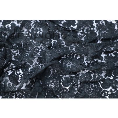 Ink Black Corded Guipure Lace - a prestigious French house renowned for their exquisite lace creations since 1887.