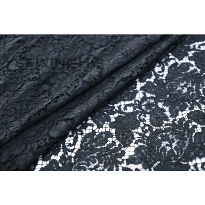 Ink Black Corded Guipure Lace - a prestigious French house renowned for their exquisite lace creations since 1887.