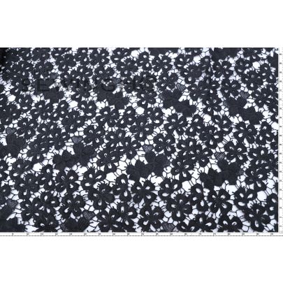 Black Floral Cotton Guipure Lace - floral pattern of this beautiful French lace