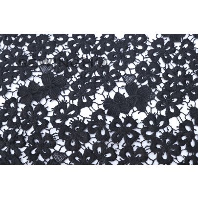 Black Floral Cotton Guipure Lace - floral pattern of this beautiful French lace
