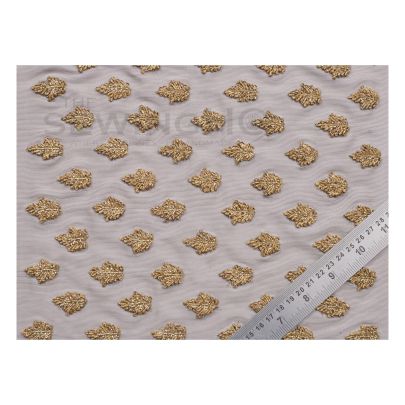 Alberta Embroidery - is adorned with cut bugle beads and golden yarn