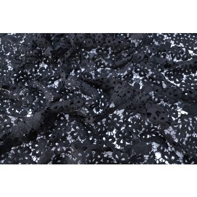 Black Floral Cotton Guipure Lace - floral pattern of this beautiful French lace