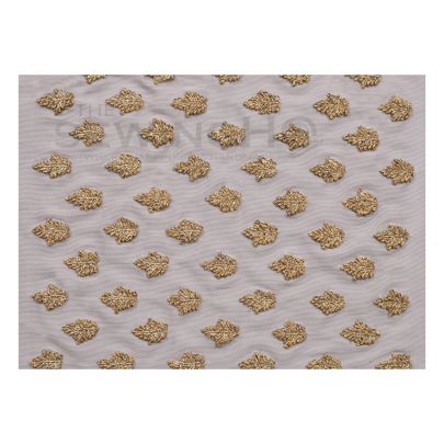 Alberta Embroidery - is adorned with cut bugle beads and golden yarn