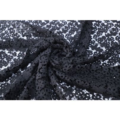 Black Floral Cotton Guipure Lace - floral pattern of this beautiful French lace