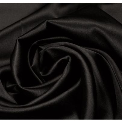 Silk Satin Elastane Blend Black Fabric