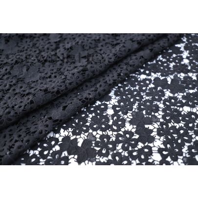 Black Floral Cotton Guipure Lace - floral pattern of this beautiful French lace