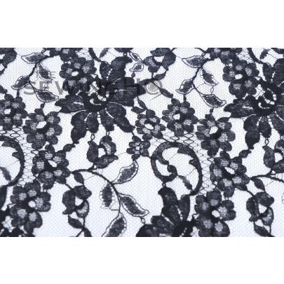 Beautiful Black Floral Chantilly Lace - meticulously crafted by the renowned textile mill, Solstiss