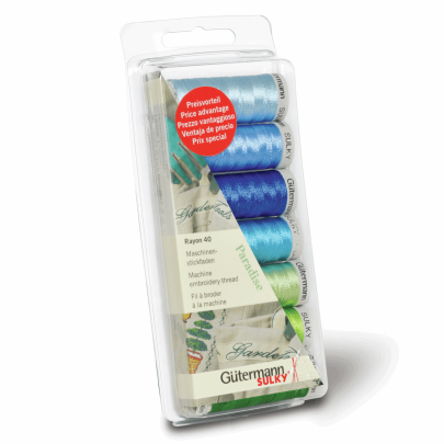 Gutermann Rayon 40 Embroidery Thread Set 7 x 200m - Green & Blue