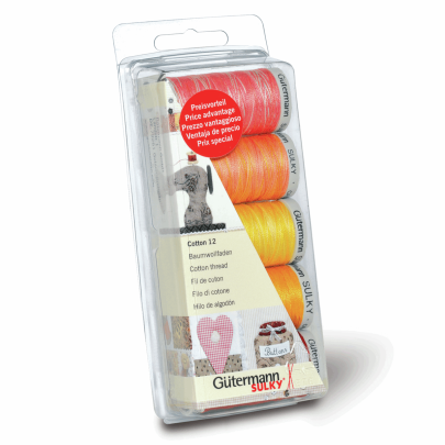 Gutermann Cotton No.12 Thread Set  5 x 200m - Orange & Yellow
