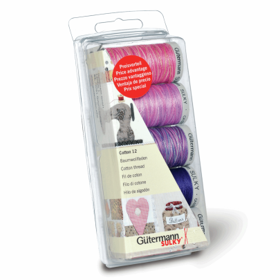 Gutermann Cotton No.12 Thread Set  5 x 200m - Pink & Purple