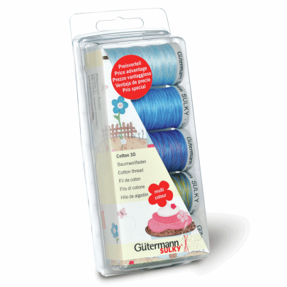 Gutermann Cotton No.30 Thread Set 5 x 300m - Green & Blue