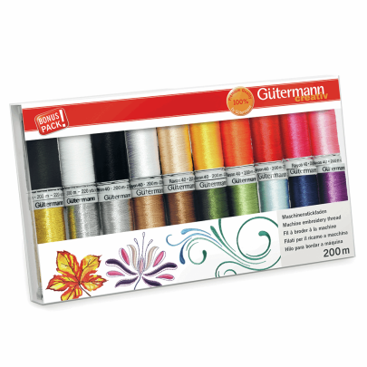 Gutermann Rayon 40: Embroidery Thread Set 20 x 200m - Assorted Colours
