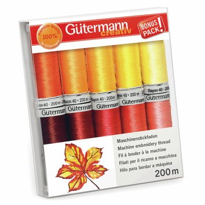 Gutermann Rayon 40: Ebroidery Thread Set 10 x 200m - Orange & Yellow