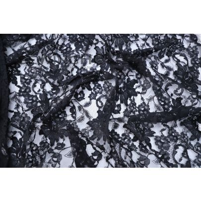 Beautiful Black Floral Chantilly Lace - meticulously crafted by the renowned textile mill, Solstiss