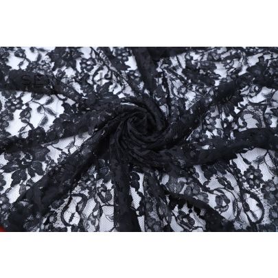 Beautiful Black Floral Chantilly Lace - meticulously crafted by the renowned textile mill, Solstiss