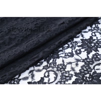 Beautiful Black Floral Chantilly Lace - meticulously crafted by the renowned textile mill, Solstiss