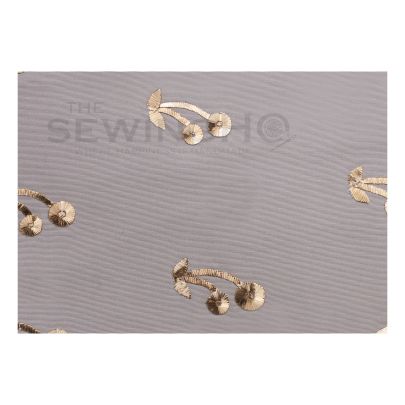 Alexia Embroidery - metal wires are used to create this gold cherry embellishment