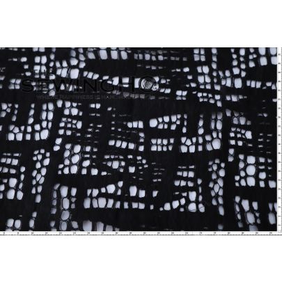 Webbed Pattern Black Guipure Lace - black French cotton guipure lace in a smart webbed like structure