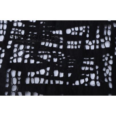 Webbed Pattern Black Guipure Lace - black French cotton guipure lace in a smart webbed like structure