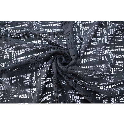 Webbed Pattern Black Guipure Lace - black French cotton guipure lace in a smart webbed like structure