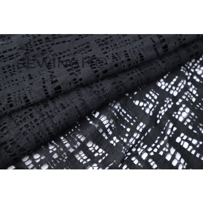 Webbed Pattern Black Guipure Lace - black French cotton guipure lace in a smart webbed like structure