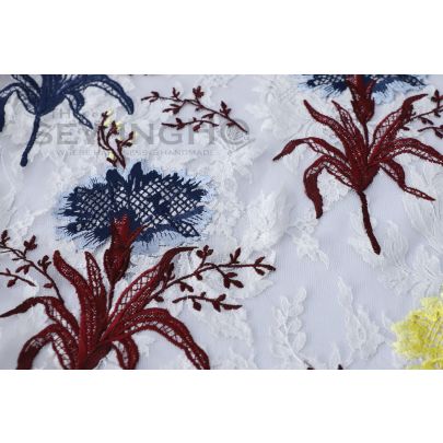 Embroidered Multi Chantilly Lace - an array of hues making an all-over floral texture