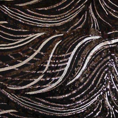 100% Polyester Mesh with Sequin Balck/Silver Floral Embellishments