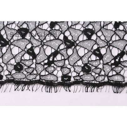 Elegant Black Chantilly Lace - black French Chantilly lace fabric manufactured by Sophie Hallette, century-old creators of laces