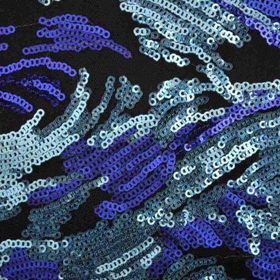 100% Polyester Mesh with Sequin Dark Blue/ Silver Floral Embellishments