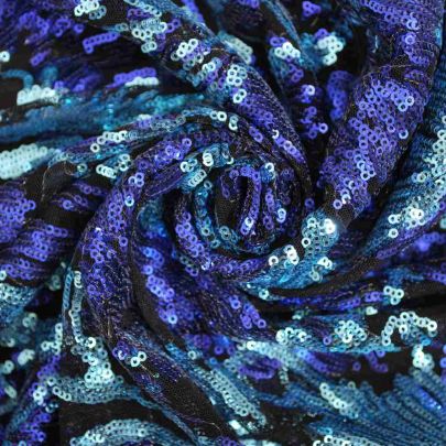 100% Polyester Mesh with Sequin Dark Blue/ Silver Floral Embellishments